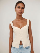 Cotton And Linen Lace Panel Sleeveless Top